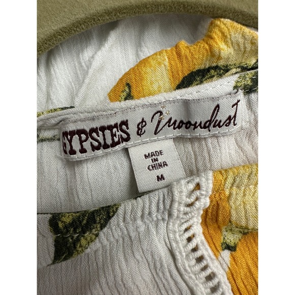 Womens Cottagecore Lemon Print Top Size M Botanical Mediterranean Fruit Cropped - Picture 3 of 8